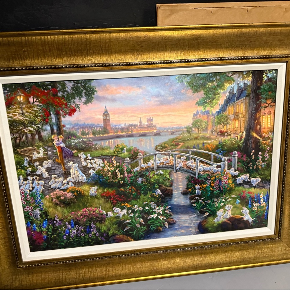 Thomas Kinkade 101 Dalmatians, 96/295 Framed Canvas with texture.